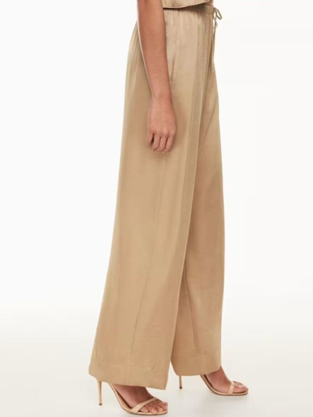 Aritzia Wilfred SET Toccata Satin Pant & Beso Satin Shirt Gold Camel Medium - Picture 5 of 10